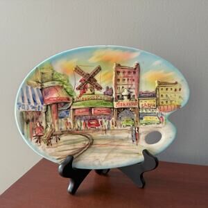 Artist Palette Shaped Ceramic Plate Montmartre, Paris France 1960s Made in Japan